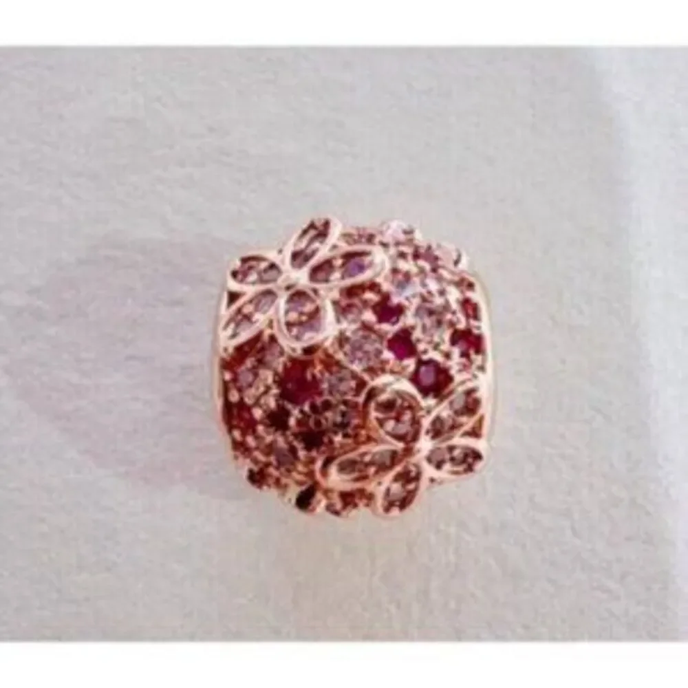 Pink Pav?? Daisy Flower Charm - 14k rose gold - Fits Pandora Charm Bracelets